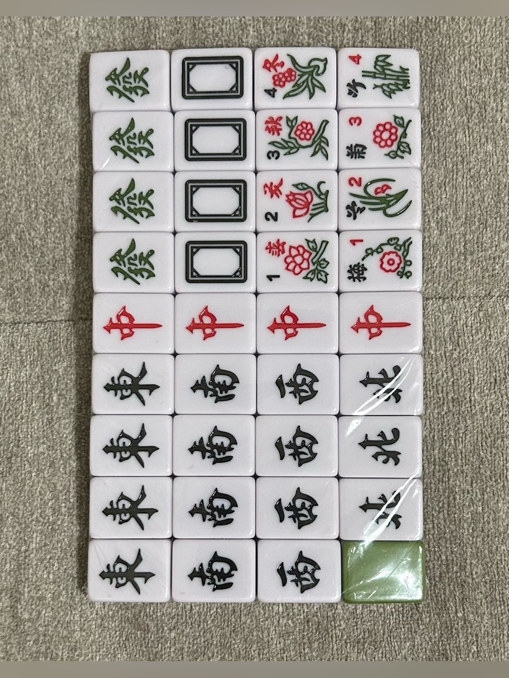 Mahjong Replacement Tiles - White with Black, Red & Green Characters